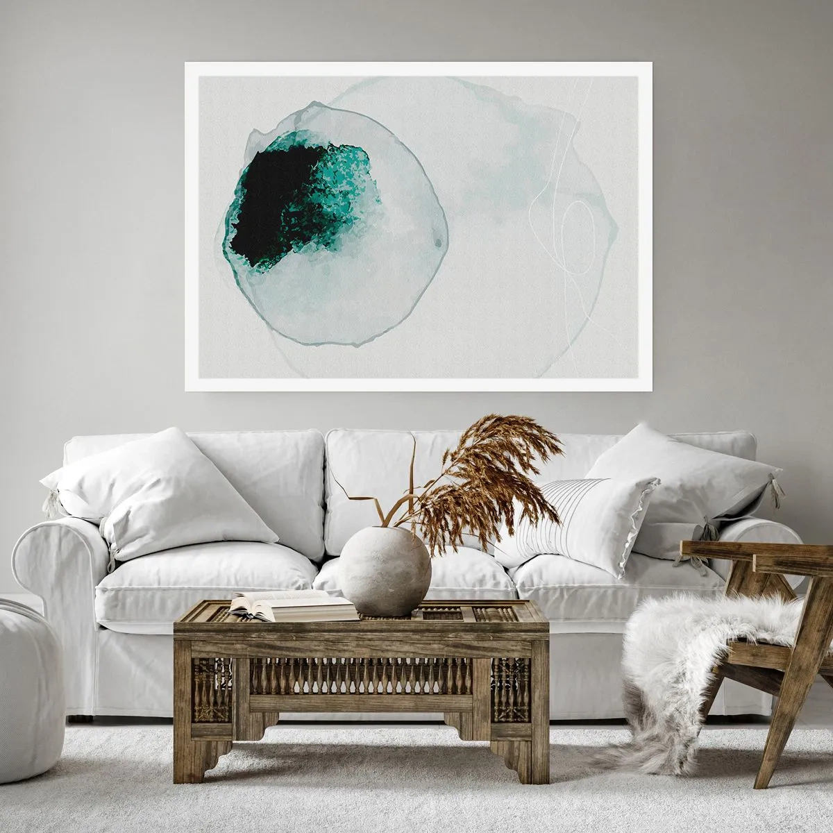 Affiche - Poster - Goutte d'eau abstraite avec des nuances de vert et de noir - 100x70cm - Dans une goutte d'eau - Décoration murale moderne pour le salon et la chambre ARTTOR