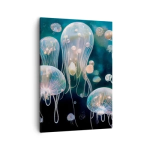 Impression sur toile - Image sur toile - Méduses délicates dans le monde sous-marin - 50x70cm - Ballon sous-marin - Décoration murale moderne pour le salon et la chambre ARTTOR