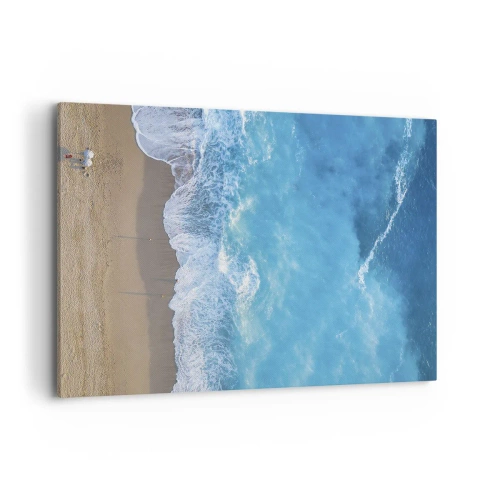 Impression sur toile - Image sur toile - Une vue plongeante sur la plage et les vagues de la mer - 120x80cm - La force du bleu - Décoration murale moderne pour le salon et la chambre ARTTOR