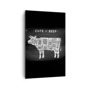 Impression sur toile - Image sur toile - Diagramme des coupes de bœuf sur fond noir - 80x120cm - L'art de la découpe - Décoration murale moderne pour le salon et la chambre ARTTOR