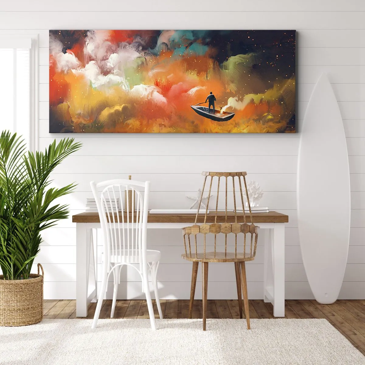 Impression sur toile - Image sur toile - En bateau à travers la galaxie - 100x40 cm