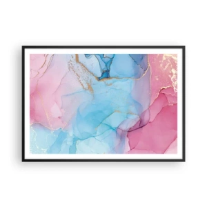 Affiche dans un cadre noir - Poster - Motifs pastel abstraits avec des accents dorés - 100x70cm - Rencontre et mélange - Décoration murale moderne pour le salon et la chambre ARTTOR