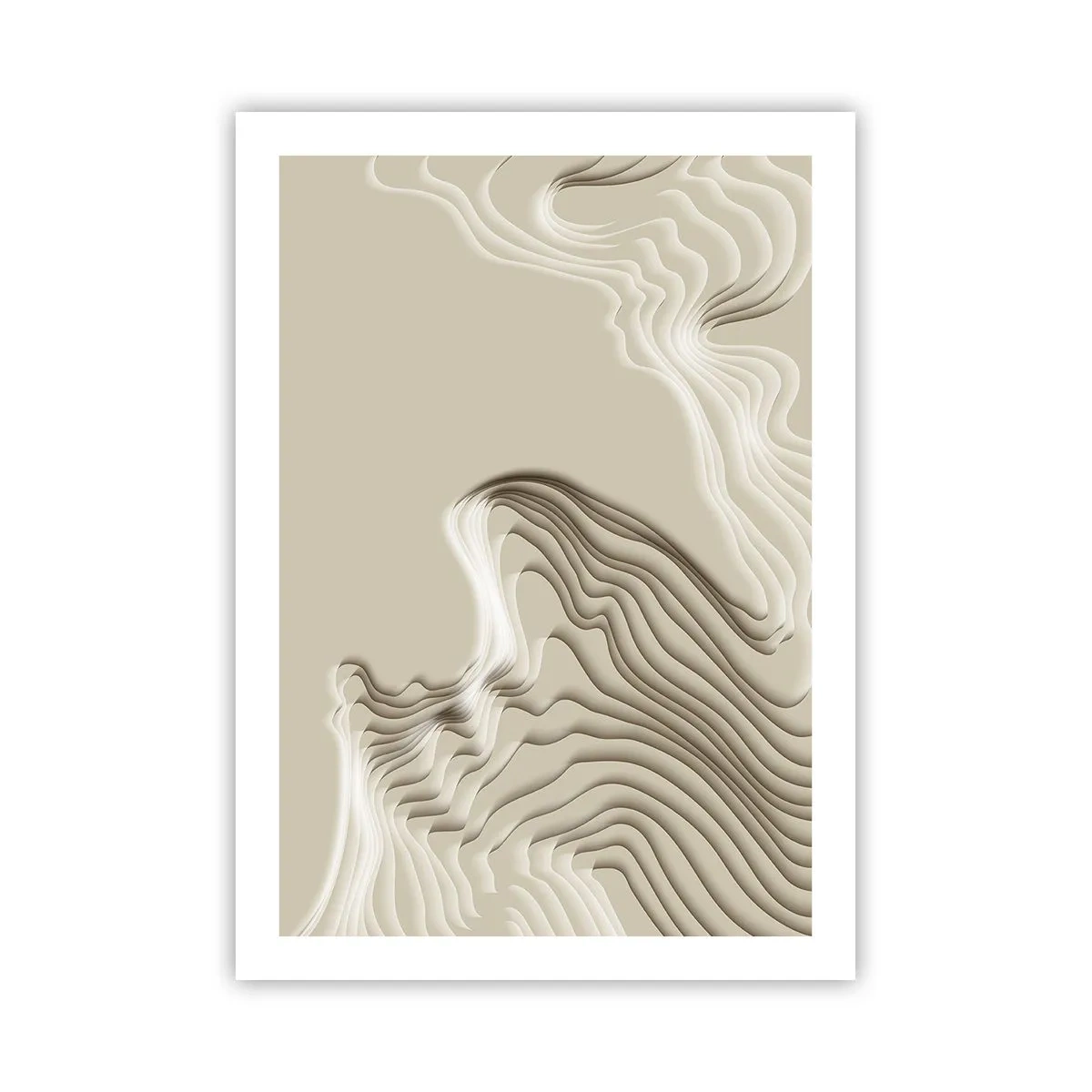 Affiche - Poster - Ondes superposées dans des tons beige et marron - 50x70cm - Topographie artistique - Décoration murale moderne pour le salon et la chambre ARTTOR