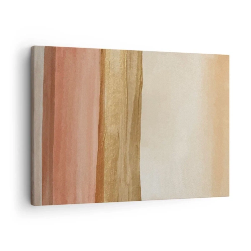Impression sur toile - Image sur toile - Rayures abstraites dans les tons beige, or et rose sur toile - 70x50cm - Composition verticale - Décoration murale moderne pour le salon et la chambre ARTTOR