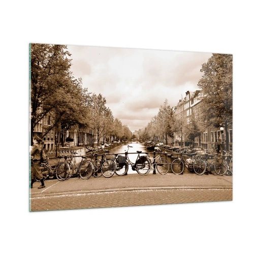 Impression sur verre - Image sur verre - Pont d'Amsterdam avec vélos rétro - 100x70cm - Ambiance hollandaise - Décoration murale moderne pour le salon et la chambre ARTTOR