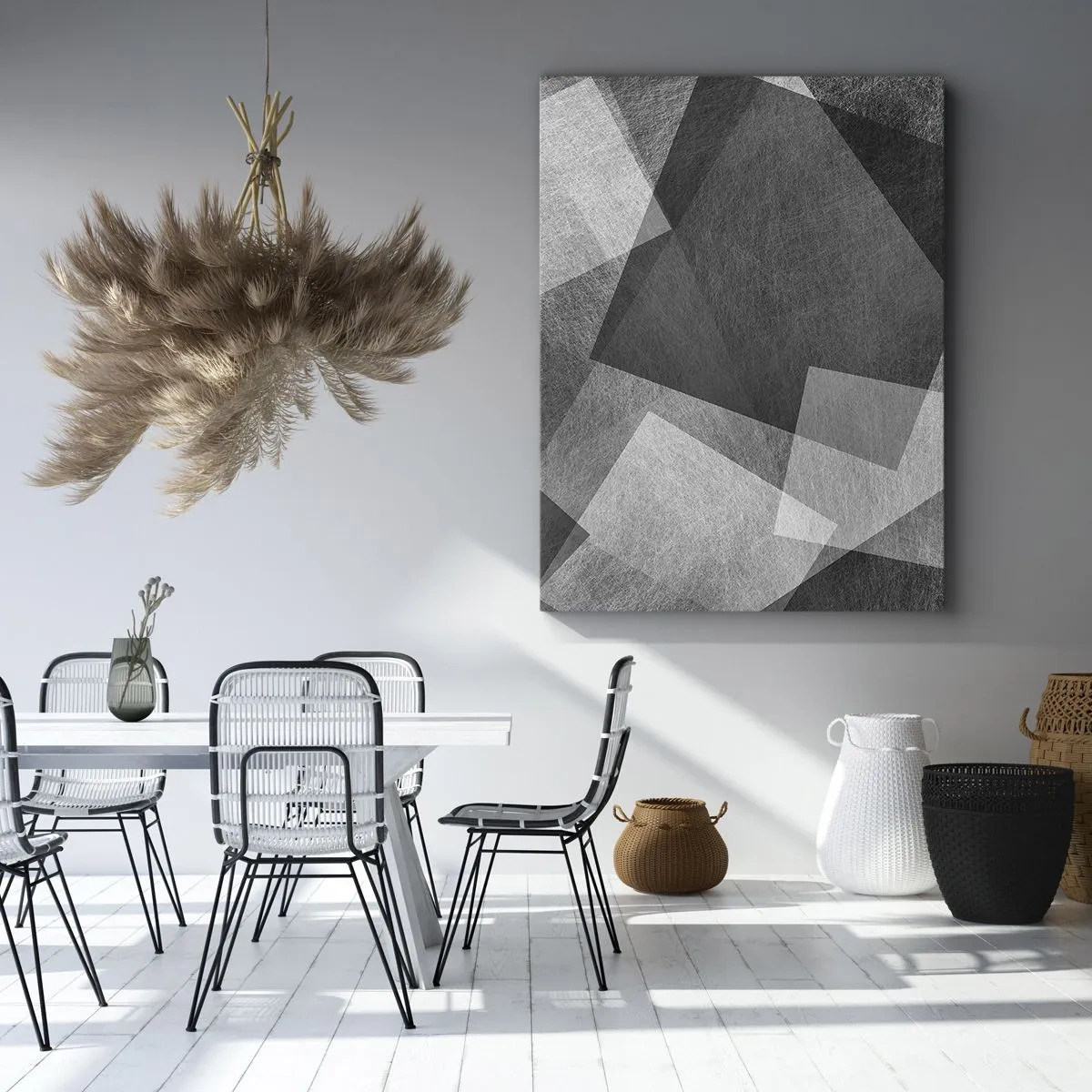 Impression sur toile - Image sur toile - Abstraction en noir et blanc avec des formes géométriques - 80x120cm - Le symbole éternel de durabilité et d'ordre - Décoration murale moderne pour le salon et la chambre ARTTOR