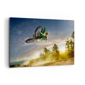 Impression sur toile - Image sur toile - Motocycliste dans un saut dynamique - 120x80cm - Activez les émotions ! - Décoration murale moderne pour le salon et la chambre ARTTOR