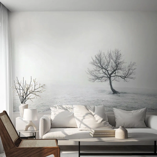Papier Peint Photo Premium Canvas - Un arbre solitaire dans le brouillard hivernal dans un champ vide - 100x70cm - Contre le néant - Décoration murale moderne pour le salon et la chambre ARTTOR