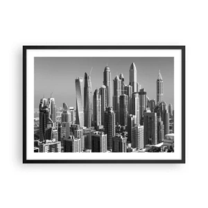 Affiche dans un cadre noir - Poster - Panorama de gratte-ciels modernes aux tons monochromes - 70x50cm - Ville sur le désert - Décoration murale moderne pour le salon et la chambre ARTTOR