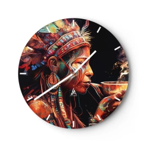 Horloge murale - Pendule murale - Portrait coloré d'une femme portant une coiffe à plumes lors d'un rituel. - 30x30cm - Rituel magique - Décoration murale moderne pour le salon, la cuisine et la chambre ARTTOR