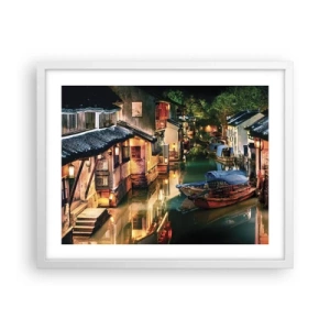 Affiche dans un cadre blanc - Poster - Soirée dans une rue chinoise - 50x40 cm