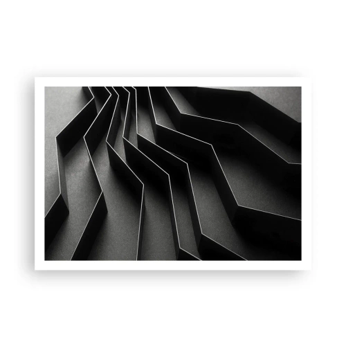 Affiche - Poster - Abstraction en noir et blanc avec des structures géométriques - 100x70cm - Ordre spatial - Décoration murale moderne pour le salon et la chambre ARTTOR