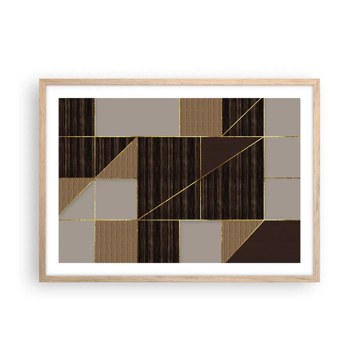 Affiche dans un chêne clair - Poster - Mozaique de bronze et d'or - 70x50 cm