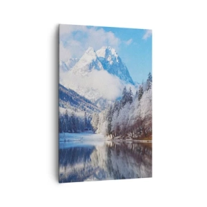 Impression sur toile - Image sur toile - Paysage de montagne hivernal avec des arbres enneigés et un lac - 80x120cm - Protecteur de la neige - Décoration murale moderne pour le salon et la chambre ARTTOR