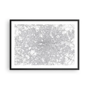 Affiche dans un cadre noir - Poster - Un plan de ville minimaliste en nuances de gris - 70x50cm - Carte du labyrinthe londonien - Décoration murale moderne pour le salon et la chambre ARTTOR