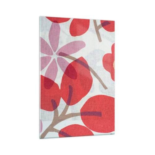 Impression sur verre - Image sur verre - Fleurs et feuilles dans les tons de rouge et de rose - 70x100cm - Composition florale dans les roses - Décoration murale moderne pour le salon et la chambre ARTTOR