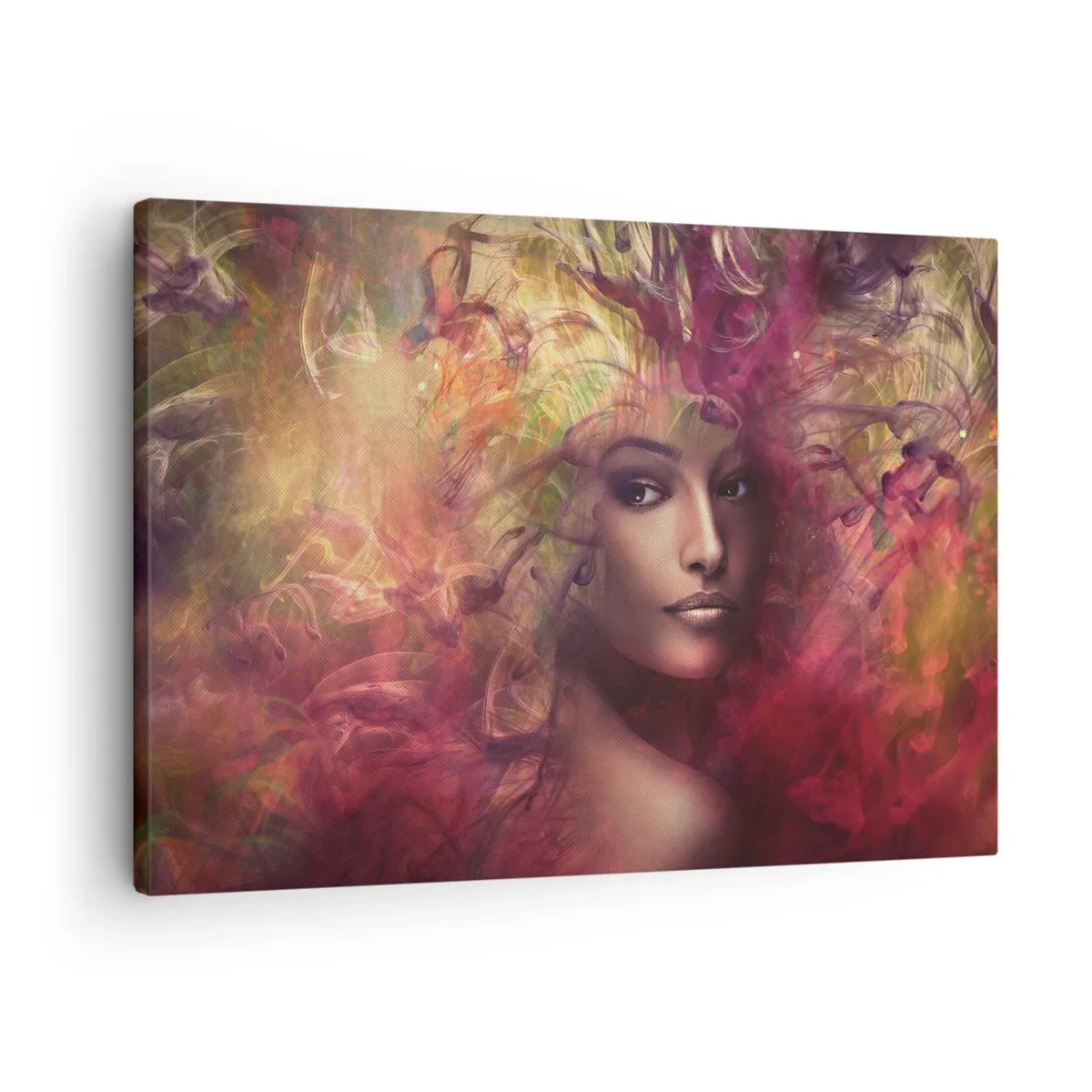 Impression sur toile - Image sur toile - Une femme aux couleurs abstraites créant un arrière-plan dynamique - 70x50cm - Je suis ici! - Décoration murale moderne pour le salon et la chambre ARTTOR