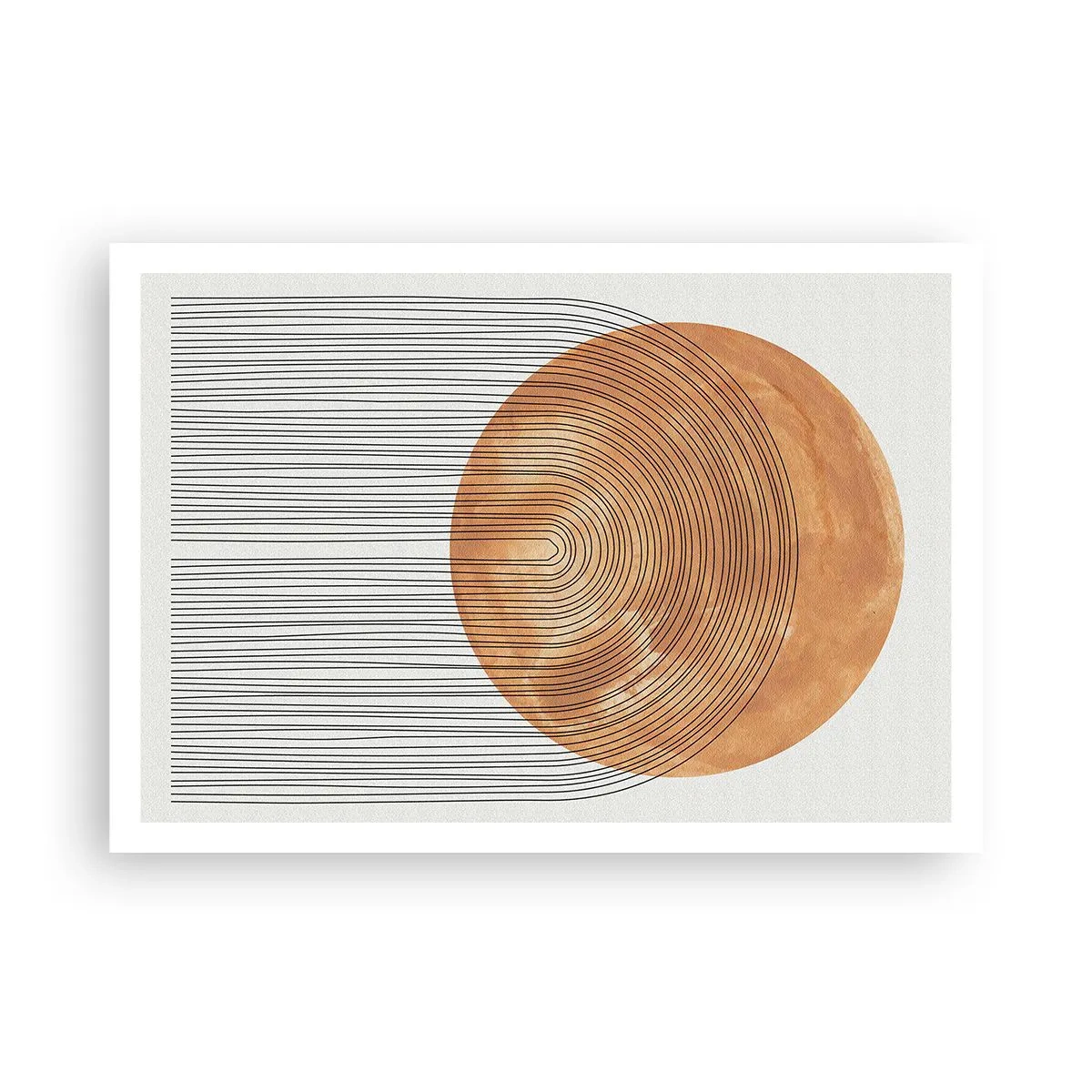 Affiche - Poster - Composition géométrique avec des cercles et des lignes aux couleurs chaudes. - 100x70cm - Composition solaire - Décoration murale moderne pour le salon et la chambre ARTTOR