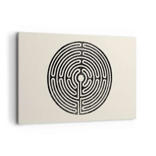Impression sur toile - Image sur toile - Labyrinthe circulaire noir et blanc sur fond clair - 120x80cm - Ordre mystérieux - Décoration murale moderne pour le salon et la chambre ARTTOR