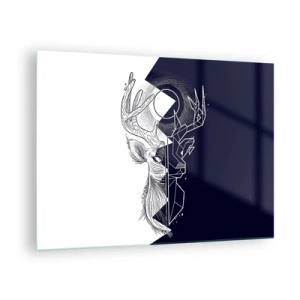 Impression sur verre - Image sur verre - Dessin géométrique d'un cerf sur fond noir et blanc - 70x50cm - La lutte et l'unité des contraires - Décoration murale moderne pour le salon et la chambre ARTTOR