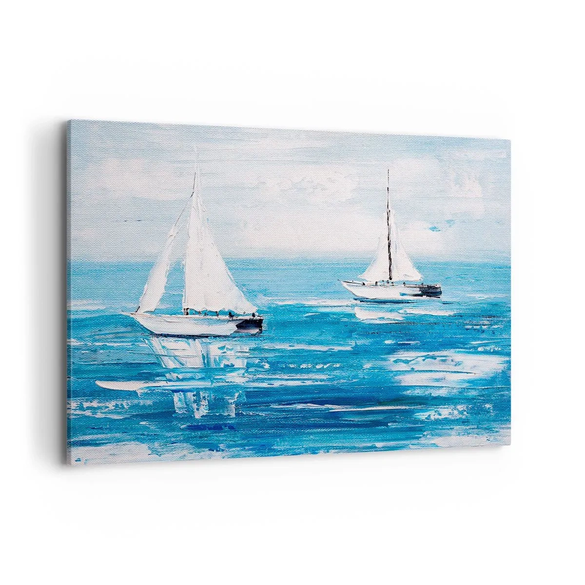 Impression sur toile - Image sur toile - Yachts sur la mer bleue dans un style artistique - 120x80cm - Avec un ami à mes côtés - Décoration murale moderne pour le salon et la chambre ARTTOR