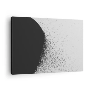Impression sur toile - Image sur toile - Motif abstrait avec des particules noires sur un fond clair - 70x50cm - Mouvement des molécules - Décoration murale moderne pour le salon et la chambre ARTTOR