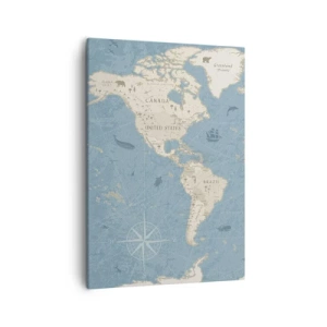 Impression sur toile - Image sur toile - Carte du monde décorative dans les tons bleu et beige - 50x70cm - Le monde à porter de main - Décoration murale moderne pour le salon et la chambre ARTTOR