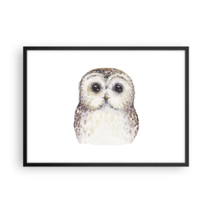 Affiche dans un cadre noir - Poster - Portrait d'un hibou sur fond clair aux couleurs délicates - 70x50cm - Regarde-moi dans les yeux - Décoration murale moderne pour le salon et la chambre ARTTOR