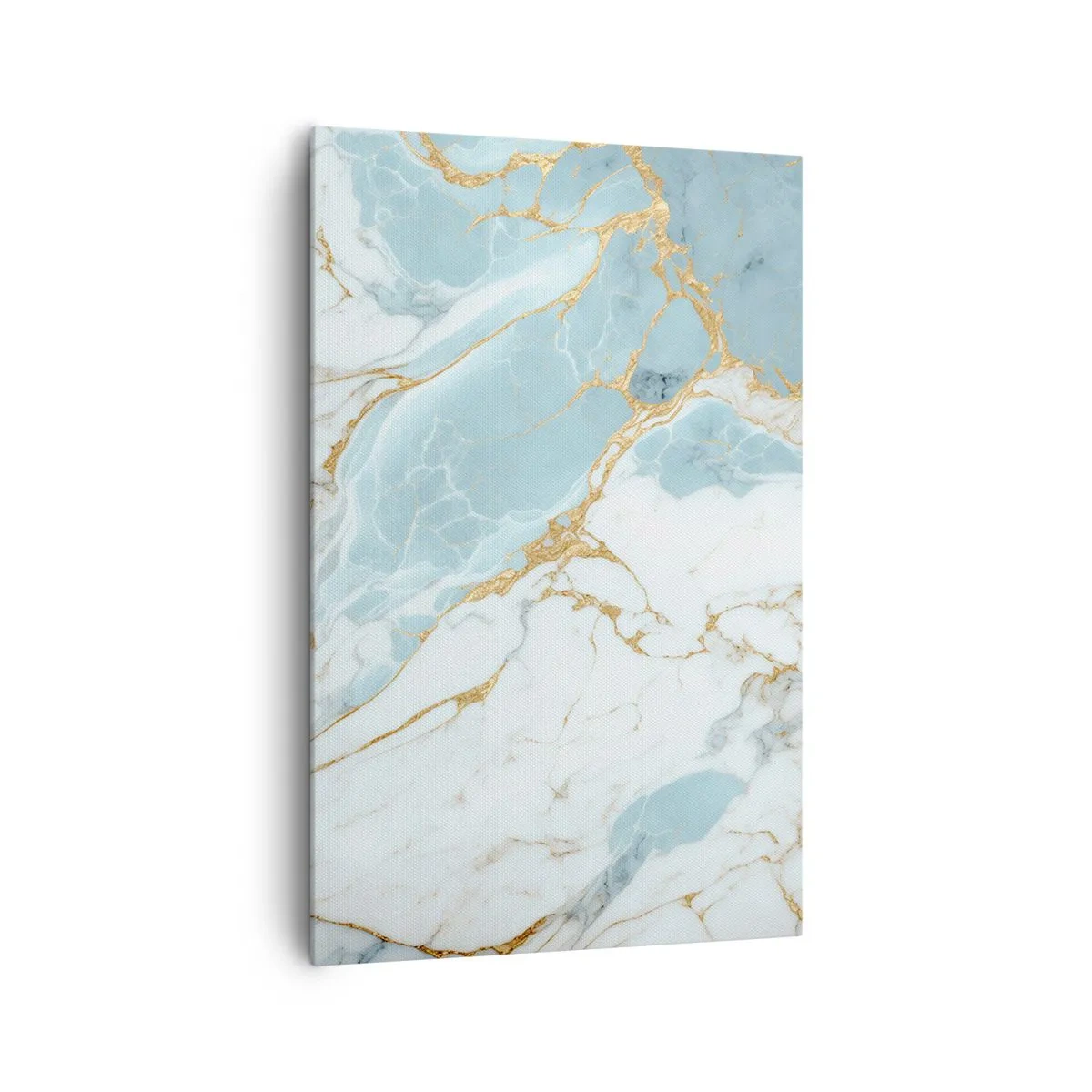 Impression sur toile - Image sur toile - Motifs en marbre bleu et blanc avec des veines dorées ajoutées - 80x120cm - Richesse en pierre - Décoration murale moderne pour le salon et la chambre ARTTOR