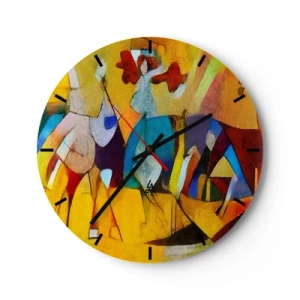 Horloge murale - Pendule murale - Abstraction colorée avec des silhouettes humaines et des couleurs dynamiques - 30x30cm - Soleil - vie - joie - Décoration murale moderne pour le salon, la cuisine et la chambre ARTTOR