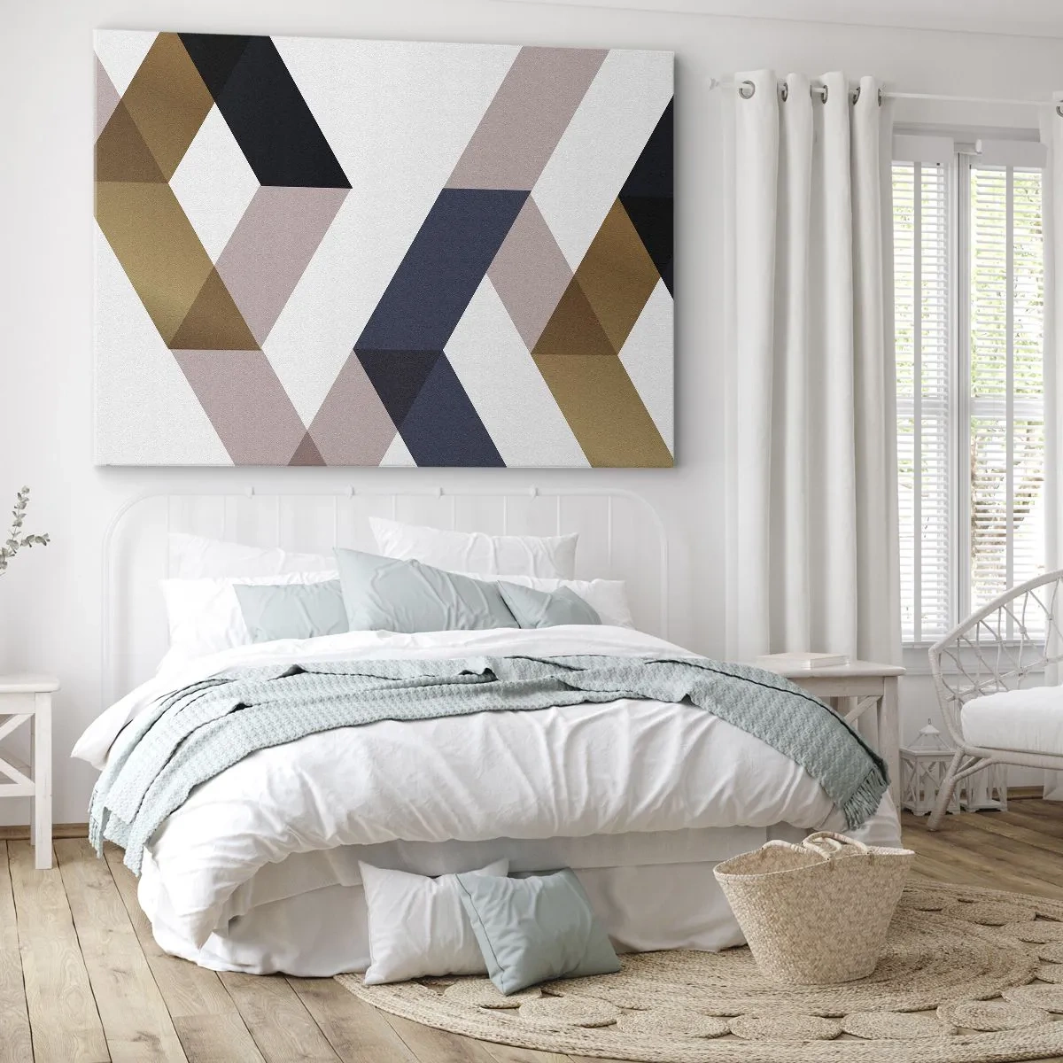 Impression sur toile - Image sur toile - Motifs géométriques dans les tons or et bleu marine - 120x80cm - Plats et angles - Décoration murale moderne pour le salon et la chambre ARTTOR