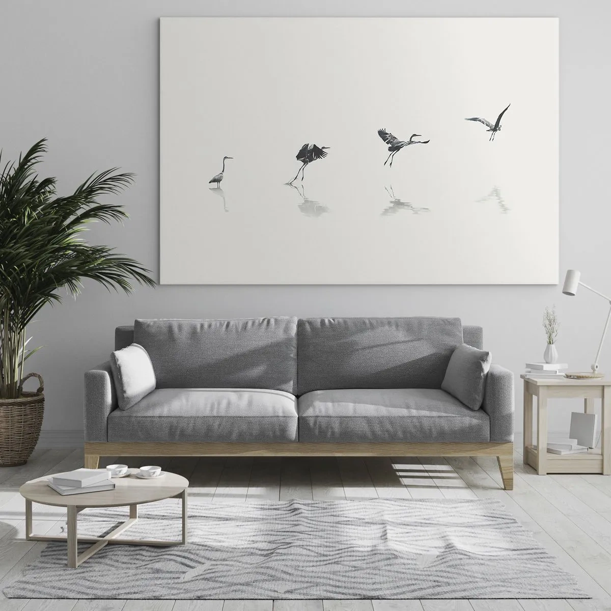 Impression sur verre - Image sur verre - Silhouettes de quatre oiseaux se déplaçant sur l'eau - 120x80cm - Quatre étapes simples - Décoration murale moderne pour le salon et la chambre ARTTOR