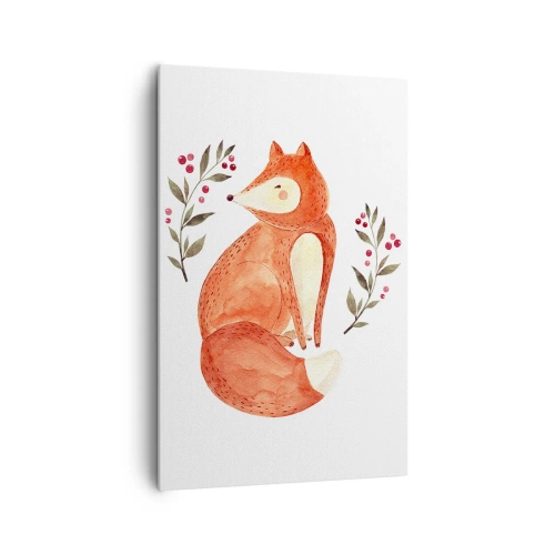 Impression sur toile - Image sur toile - Un renard aquarelle entouré de brindilles avec des baies - 80x120cm - Petit rouquin - Décoration murale moderne pour le salon et la chambre ARTTOR