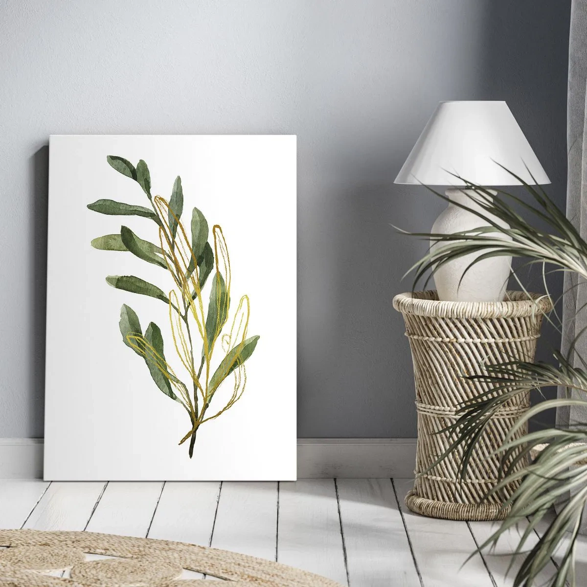 Impression sur toile - Image sur toile - Branche verte avec des feuilles sur fond blanc - 70x100cm - Tout ce qui est bon - Décoration murale moderne pour le salon et la chambre ARTTOR