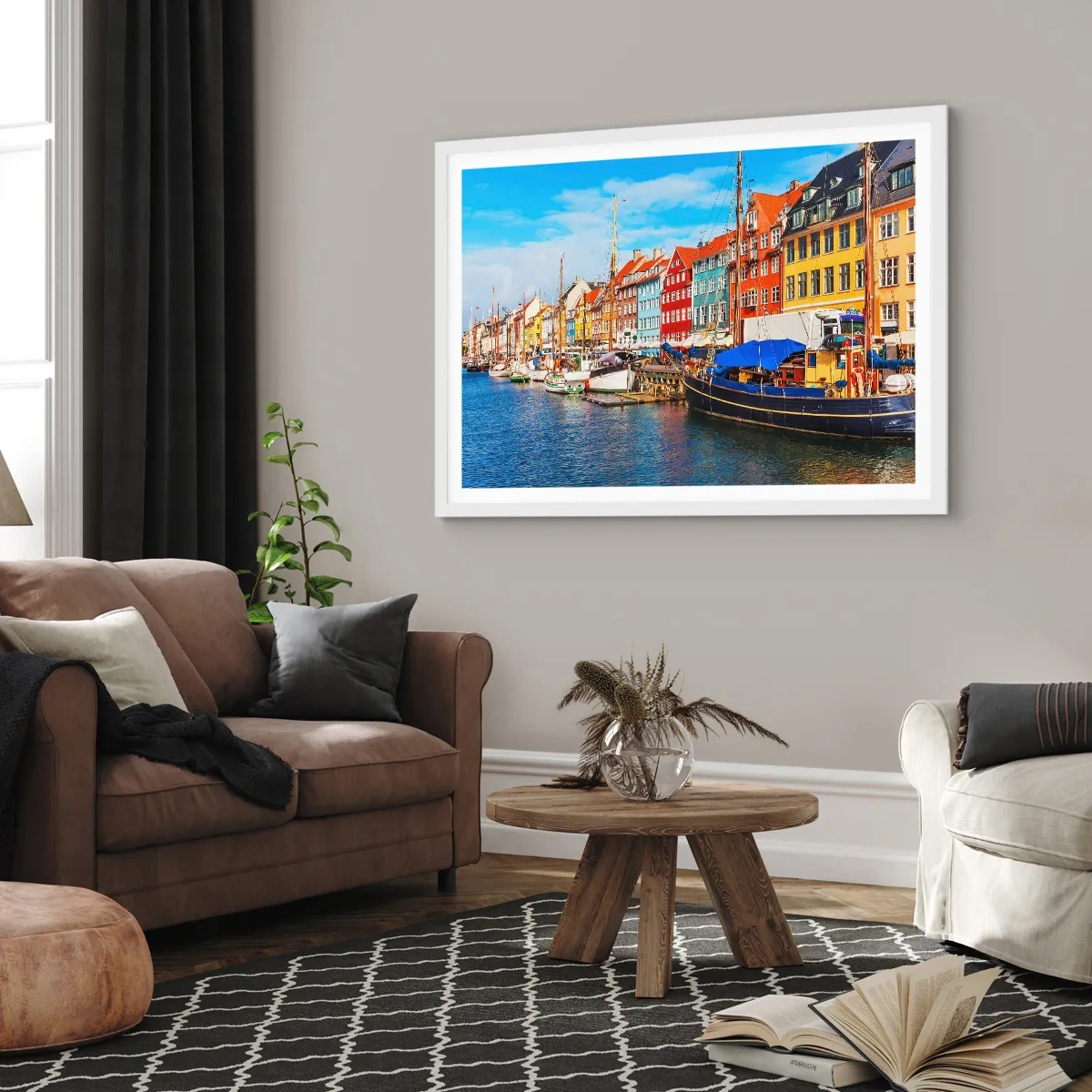 Affiche dans un cadre blanc - Poster - Quai joyeux - 100x70 cm