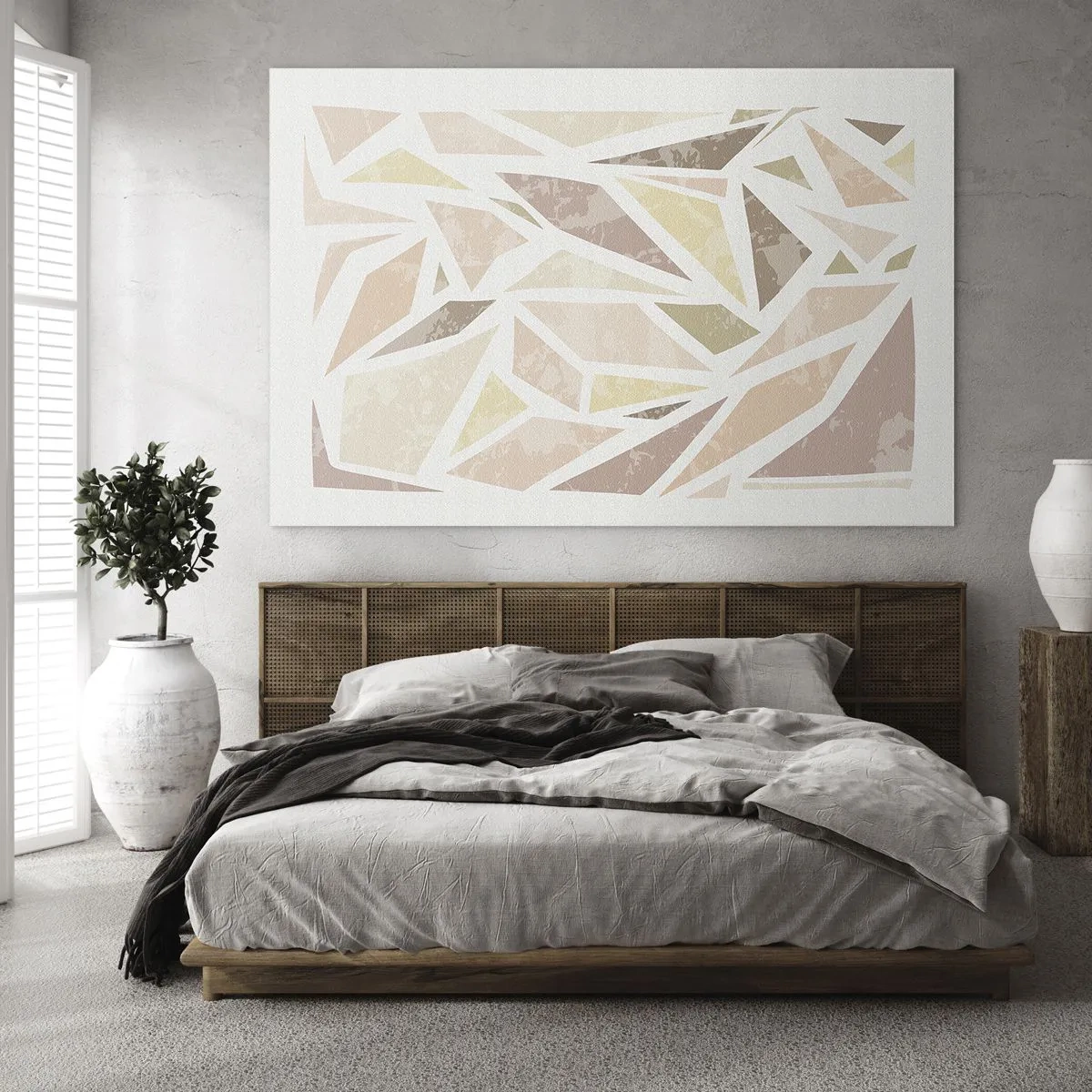 Impression sur verre - Image sur verre - Mosaïque géométrique aux couleurs pastel sur fond clair - 120x80cm - Composition de vitraux - Décoration murale moderne pour le salon et la chambre ARTTOR