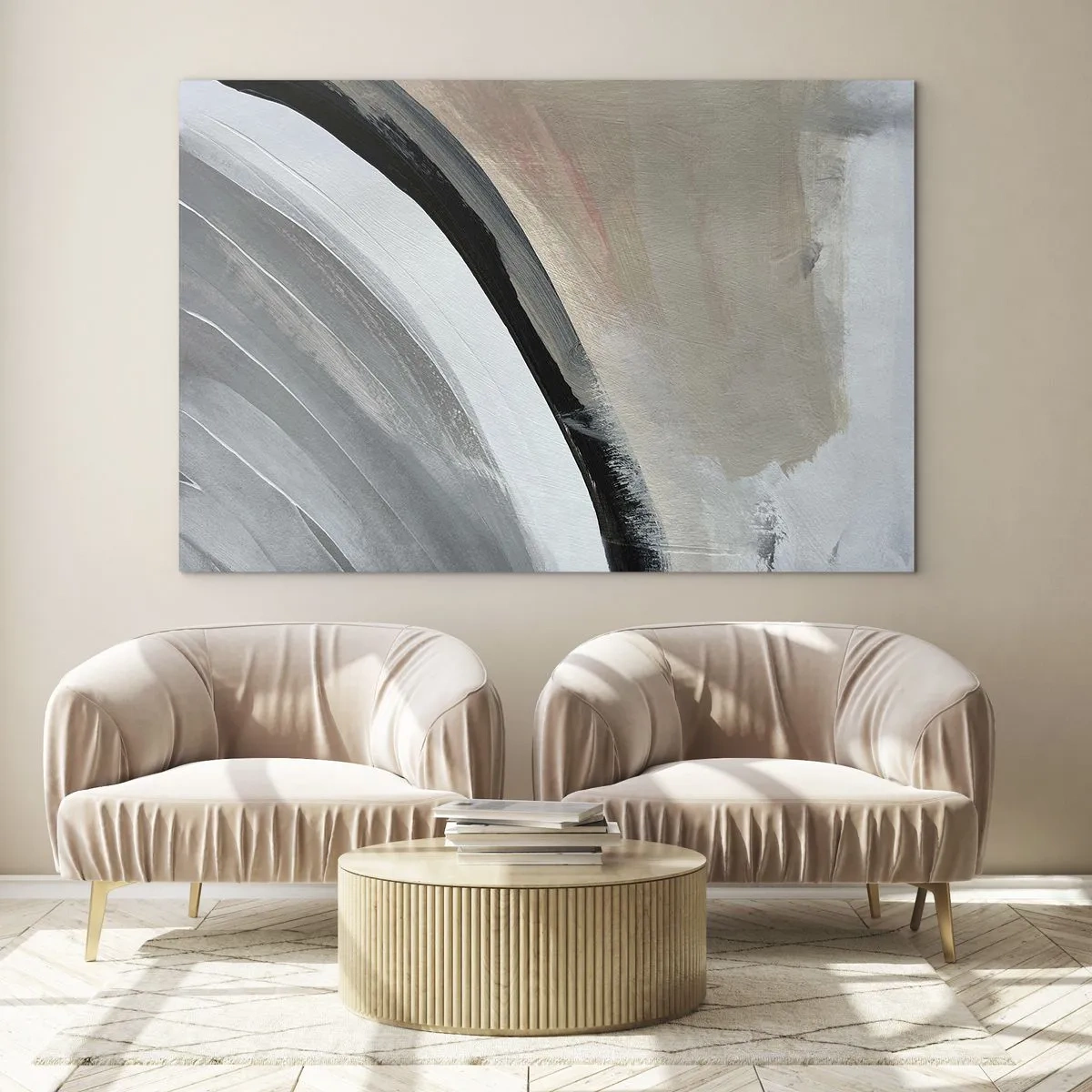 Impression sur verre - Image sur verre - Arc abstrait dans les tons de gris et de noir - 100x70cm - Composition : arc de noir et gris - Décoration murale moderne pour le salon et la chambre ARTTOR