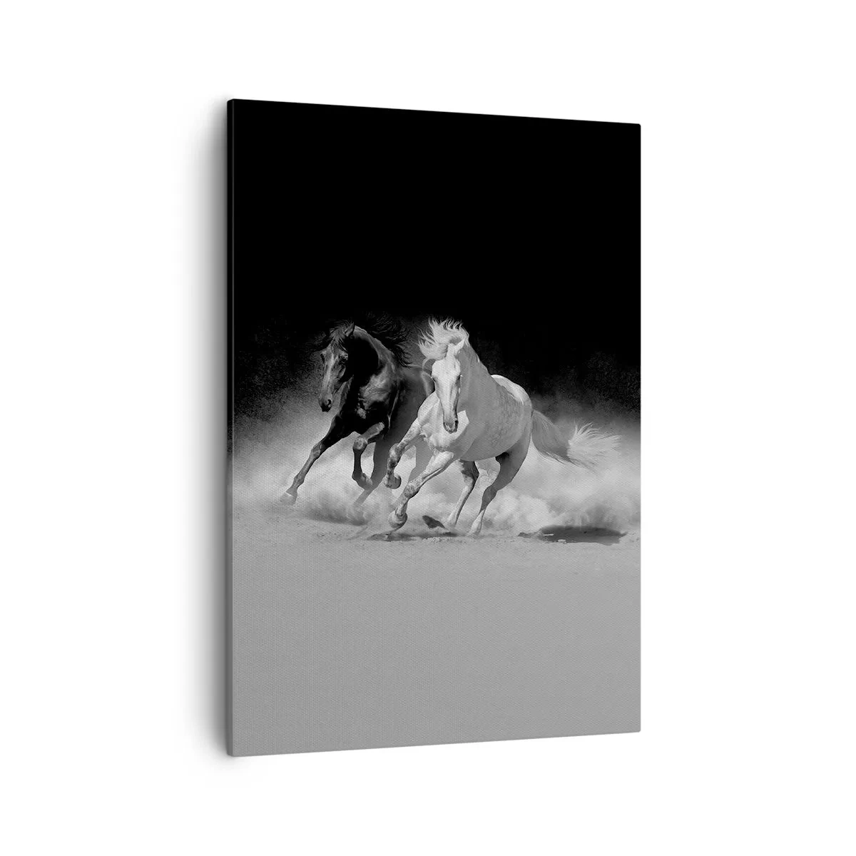 Impression sur toile - Image sur toile - Chevaux au galop en noir et blanc - 50x70cm - Galop de la liberté - Décoration murale moderne pour le salon et la chambre ARTTOR