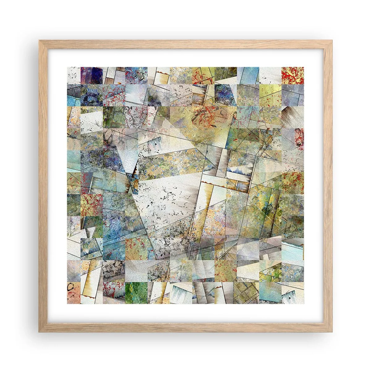 Affiche dans un chêne clair - Poster - Remaniement géométrique - 50x50 cm