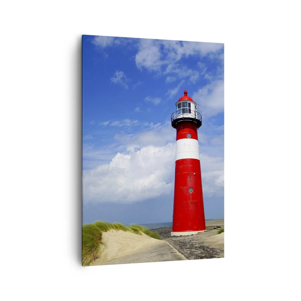 Impression sur toile - Image sur toile - Phare rouge sur la plage sous un ciel bleu - 70x100cm - Rêve de solitude - Décoration murale moderne pour le salon et la chambre ARTTOR