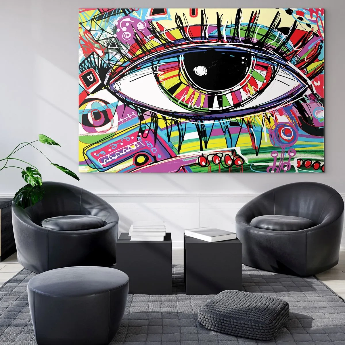Impression sur verre - Image sur verre - Œil coloré dans un style abstrait - 120x80cm - Oeil coloré - âme colorée - Décoration murale moderne pour le salon et la chambre ARTTOR