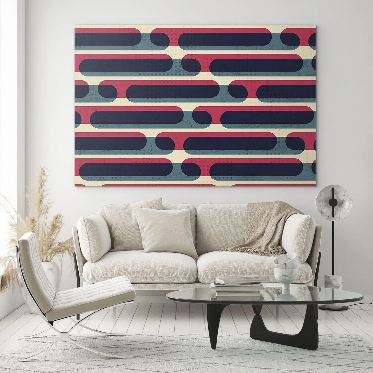 Impression sur verre - Image sur verre - Lignes rétro abstraites - 70x50cm - En profondeur et sur l'avant - Décoration murale moderne pour le salon et la chambre ARTTOR