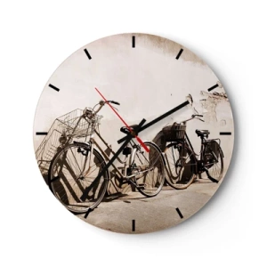 Horloge murale - Pendule murale - Vélos de style rétro contre un mur - 30x30cm - Le charme inoubliable du passé - Décoration murale moderne pour le salon, la cuisine et la chambre ARTTOR