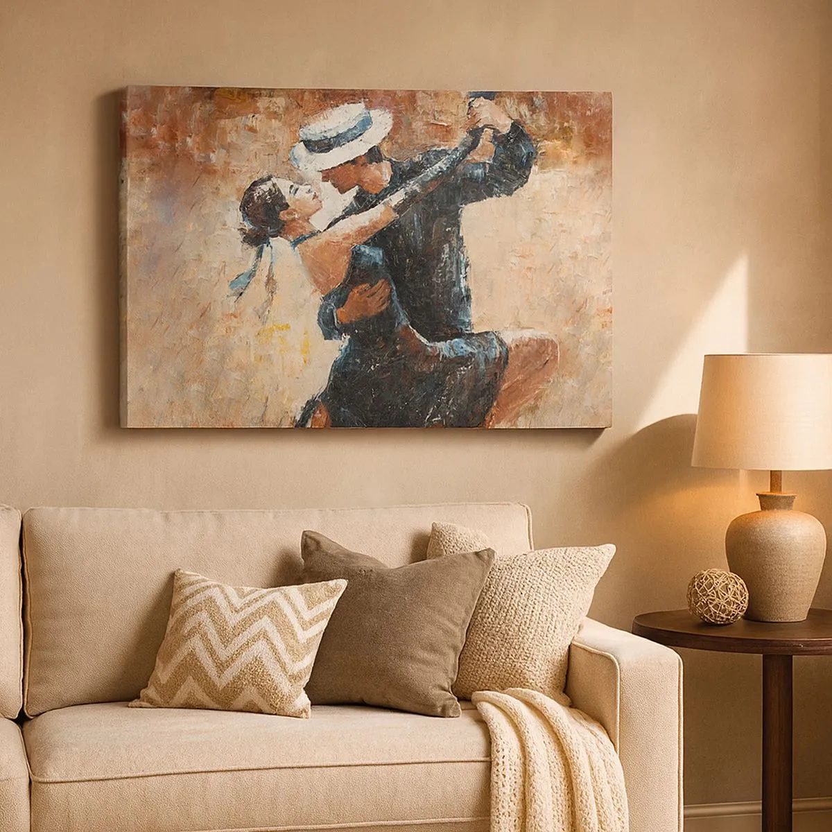 Impression sur toile - Image sur toile - Un couple dansant le tango dans un style romantique et élégant - 70x50cm - À la Rudolf Valentino - Décoration murale moderne pour le salon et la chambre ARTTOR