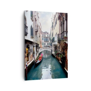 Impression sur toile - Image sur toile - Un canal à Venise avec une gondole et des bâtiments historiques - 70x100cm - Paysage vénitien avec une gondole et un pont - Décoration murale moderne pour le salon et la chambre ARTTOR