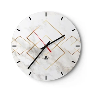 Horloge murale - Pendule murale - Motifs géométriques dorés sur fond de marbre blanc - 30x30cm - Vue à l'infini - Décoration murale moderne pour le salon, la cuisine et la chambre ARTTOR