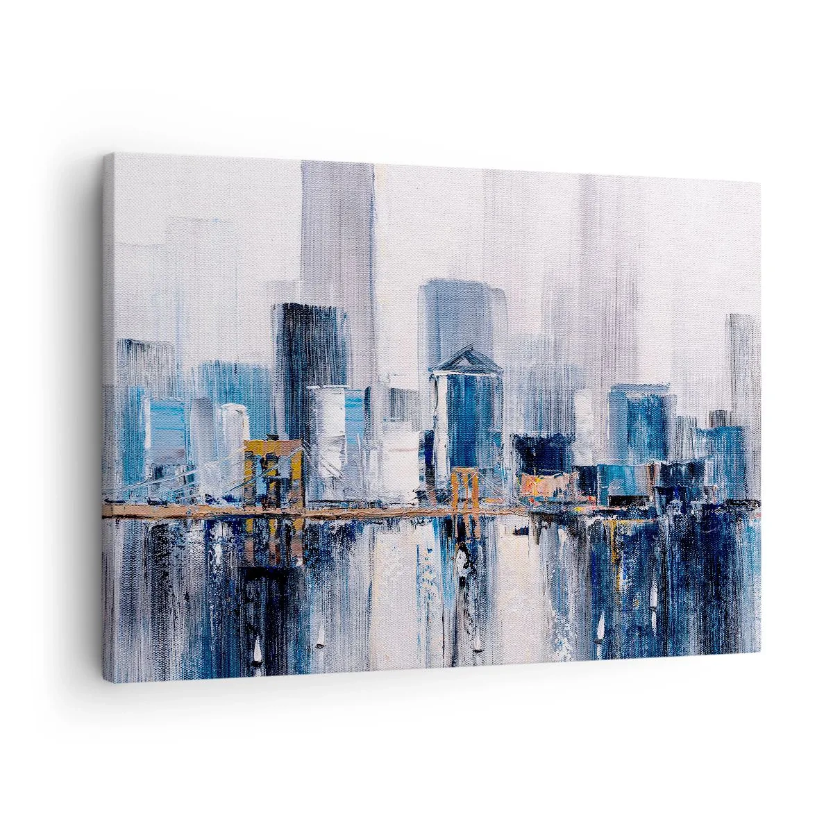 Impression sur toile - Image sur toile - Panorama urbain abstrait avec des nuances de bleu et de jaune - 70x50cm - Impression new-yorkaise - Décoration murale moderne pour le salon et la chambre ARTTOR