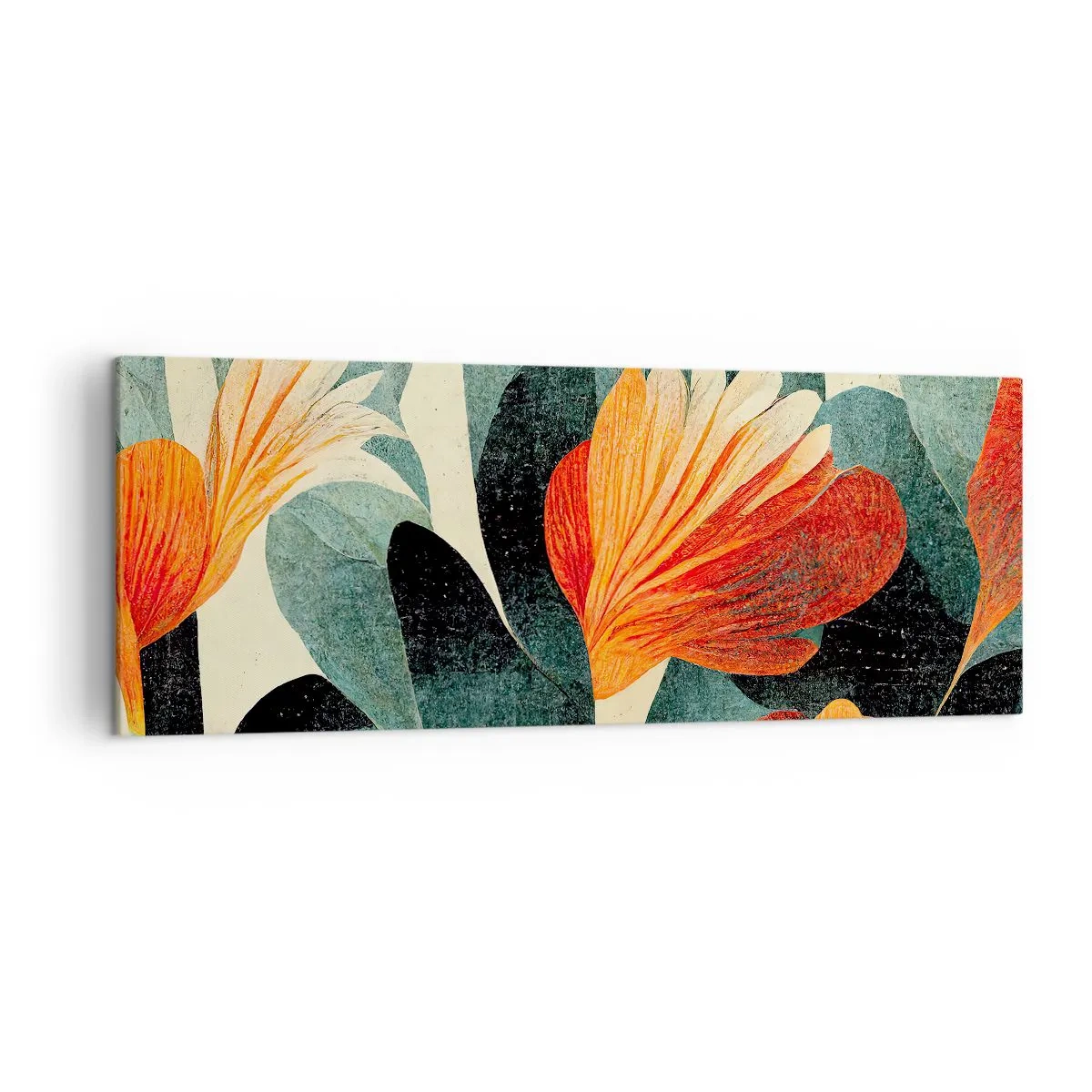 Impression sur toile - Image sur toile - Fleurs aux tons intenses d'orange et de vert - 140x50cm - La chaleur des tropiques et la fraîcheur de la verdure - Décoration murale moderne pour le salon et la chambre ARTTOR