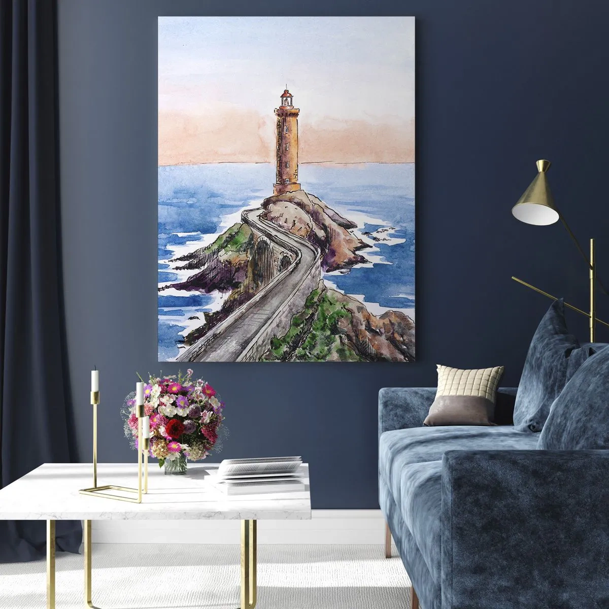 Impression sur verre - Image sur verre - Un phare sur un rivage rocheux - 70x100cm - Face à la mer - Décoration murale moderne pour le salon et la chambre ARTTOR