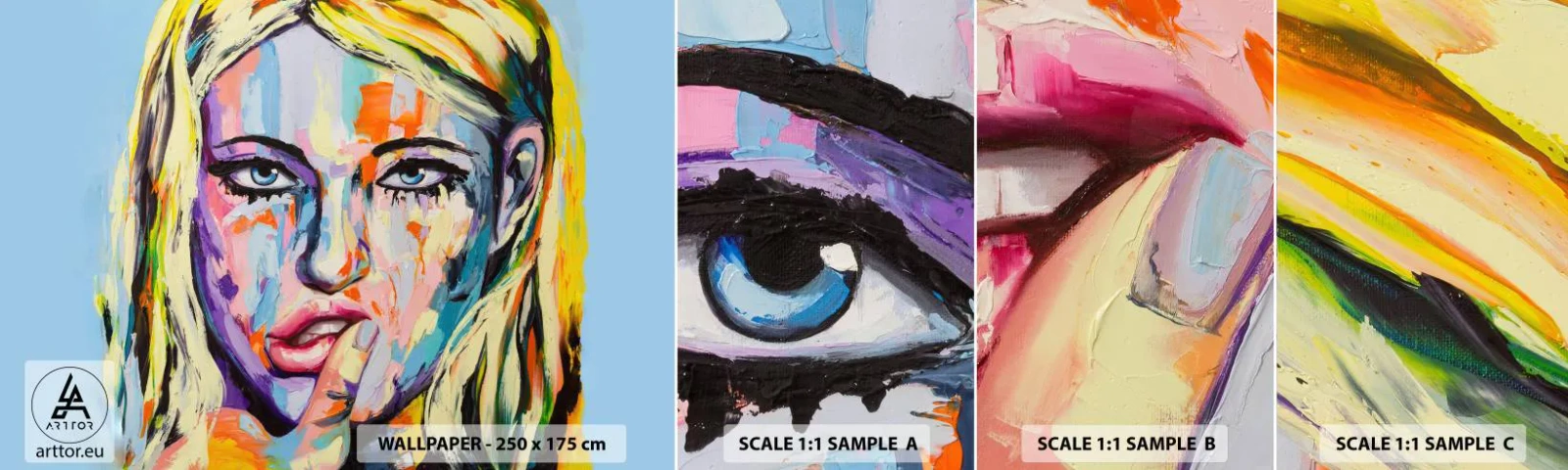 Échantillon de Papier Peint Autocollant Deluxe Sticker - Regarde-la droit dans les yeux - Femme, Portrait d'une femme, Fille - 100x30 cm